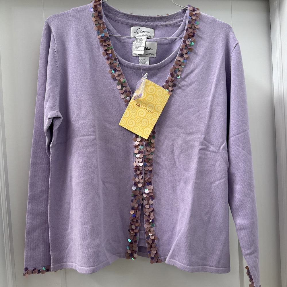 Vintage Linea By Louis Dell'Olia 2 Piece Tank And Button Up Sweater Large Purple
